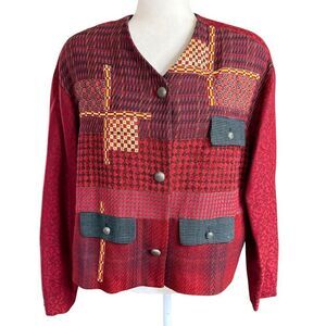 Vtg 80s 90s Canvasbacks Glutton Horsefield M Wool Silk Red Preppy Artsy Whimsy